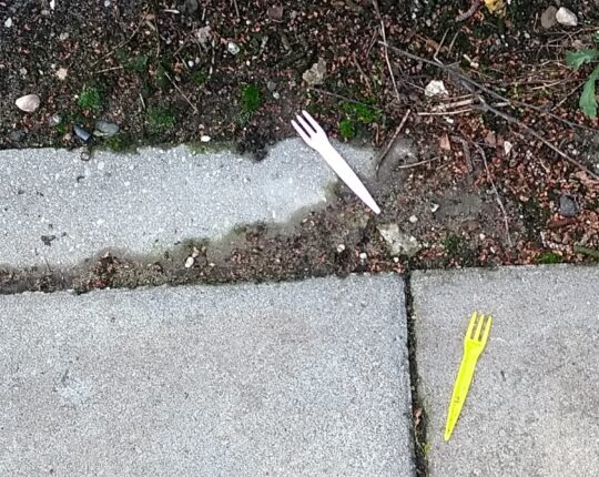 Op straat: plastic vorkjes